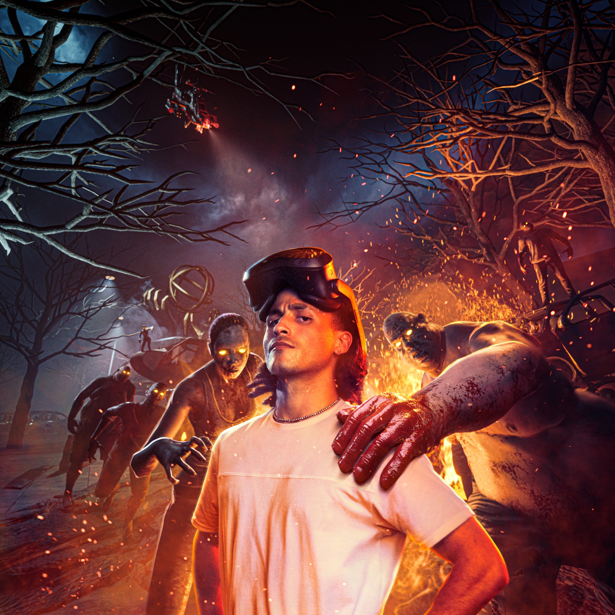 Zero Latency VR guest standing confidently as zombies close in